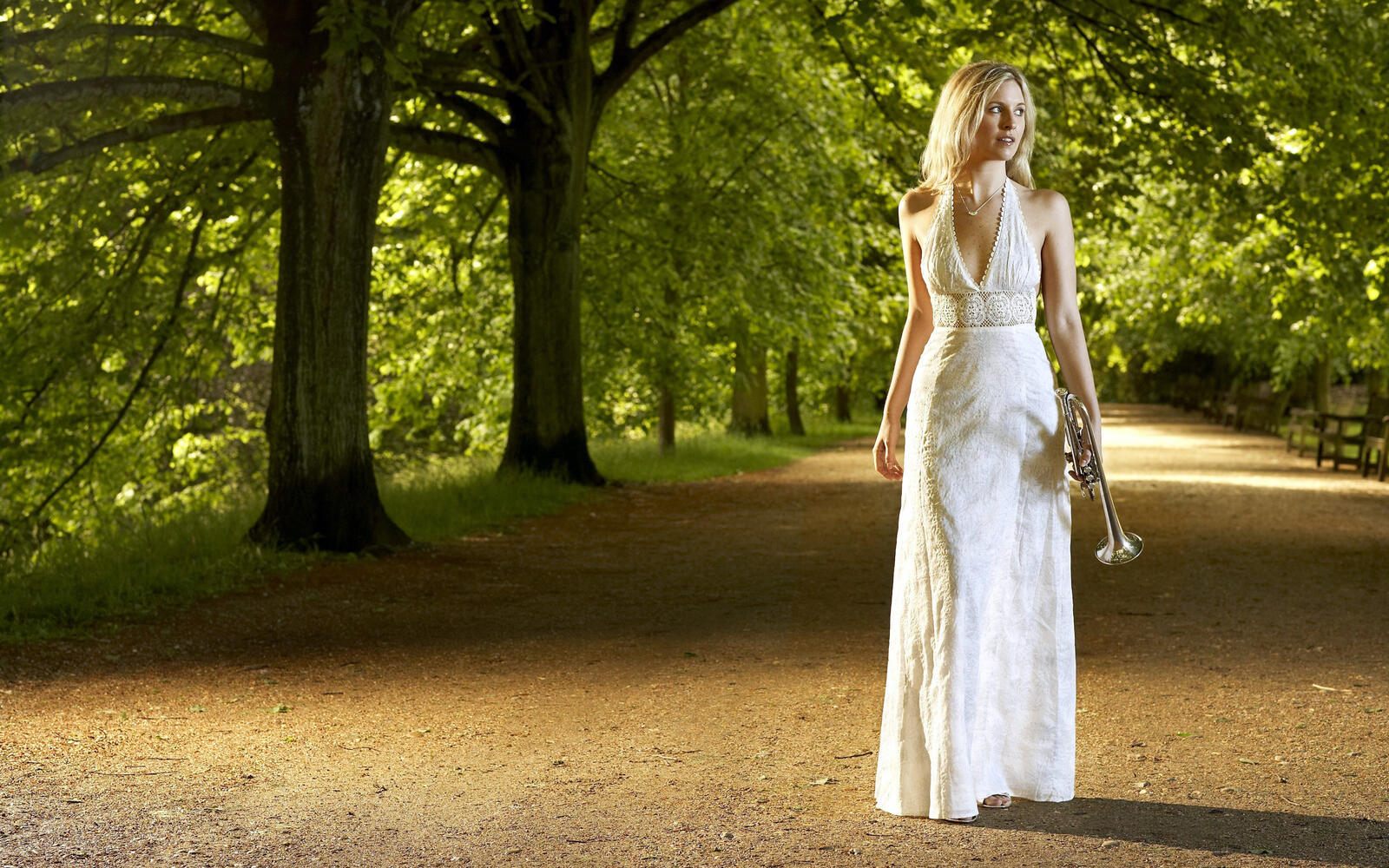 Wallpapers walk in the park beautiful girl white on the desktop