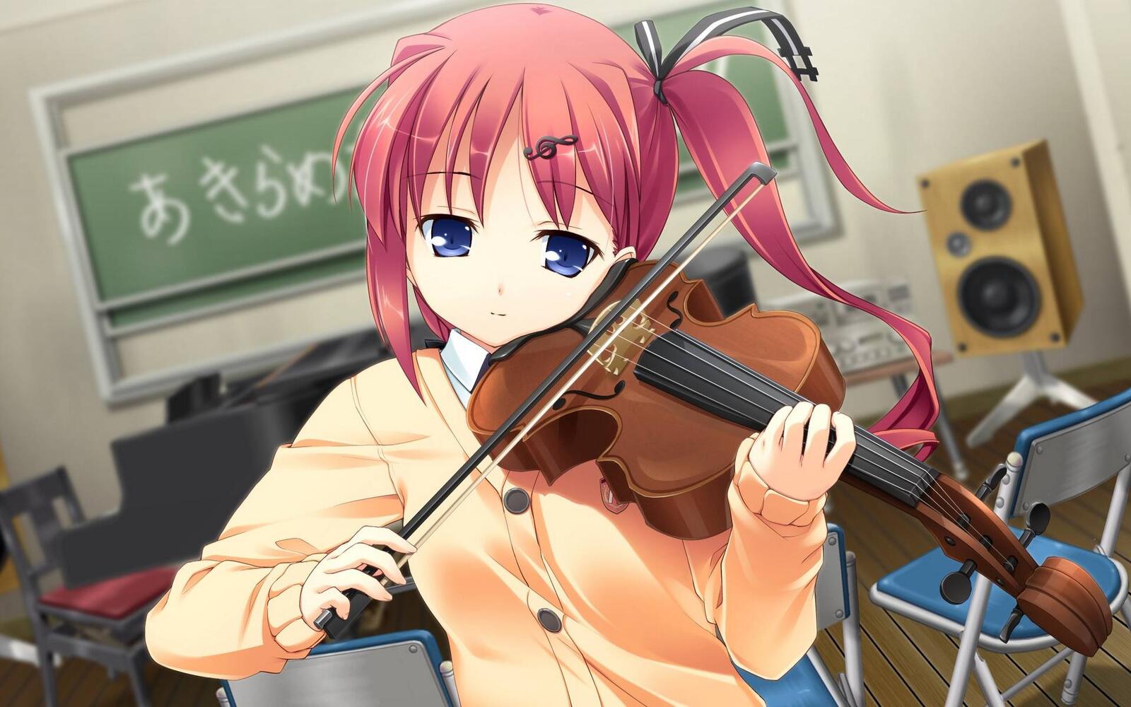 Обои девушка скрипка смычок на рабочий стол