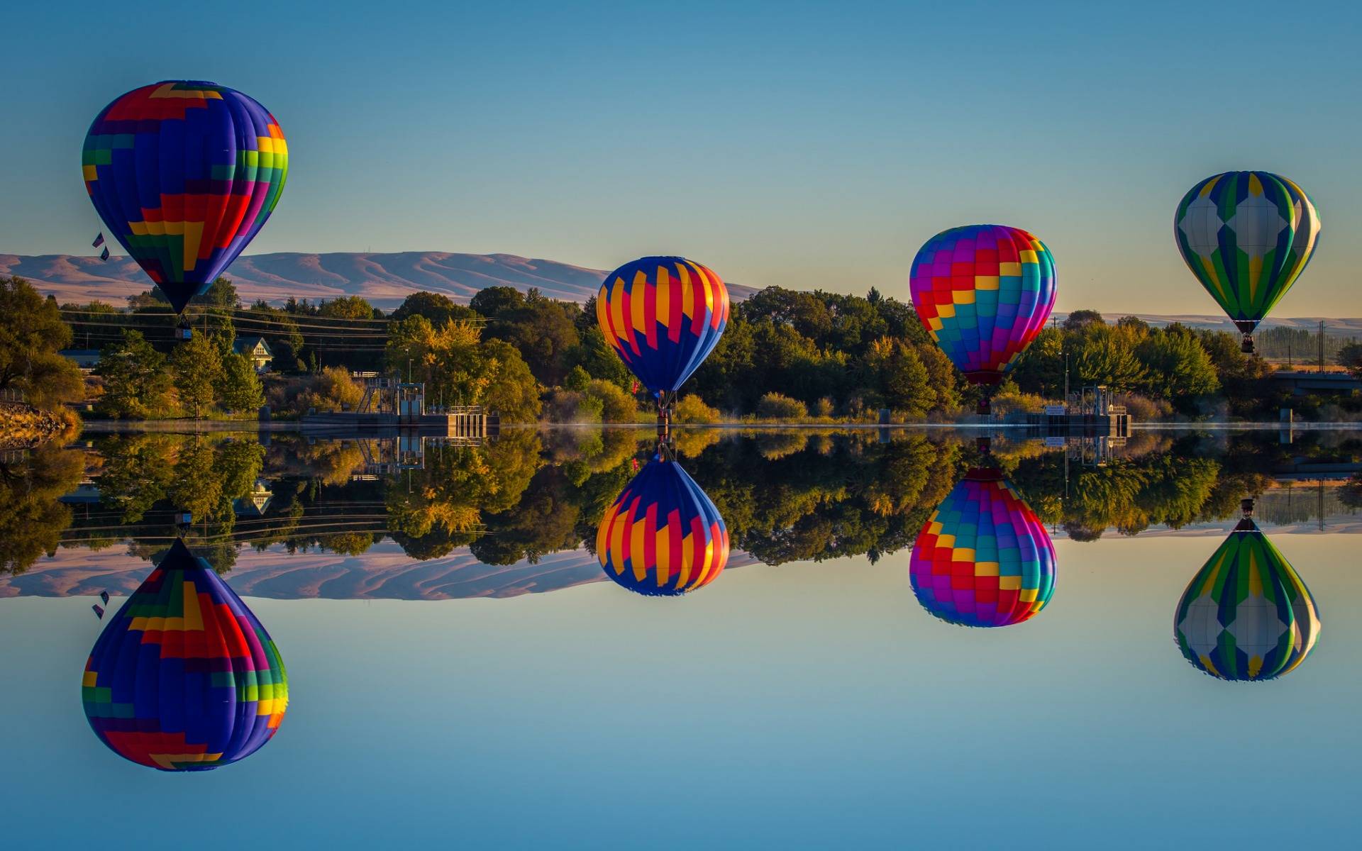 Фото бесплатно воздушные шары, озеро, деревья