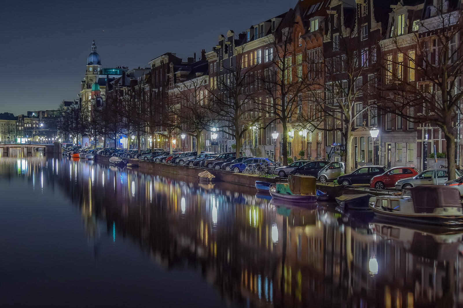 Обои город ночь Амстердам на рабочий стол