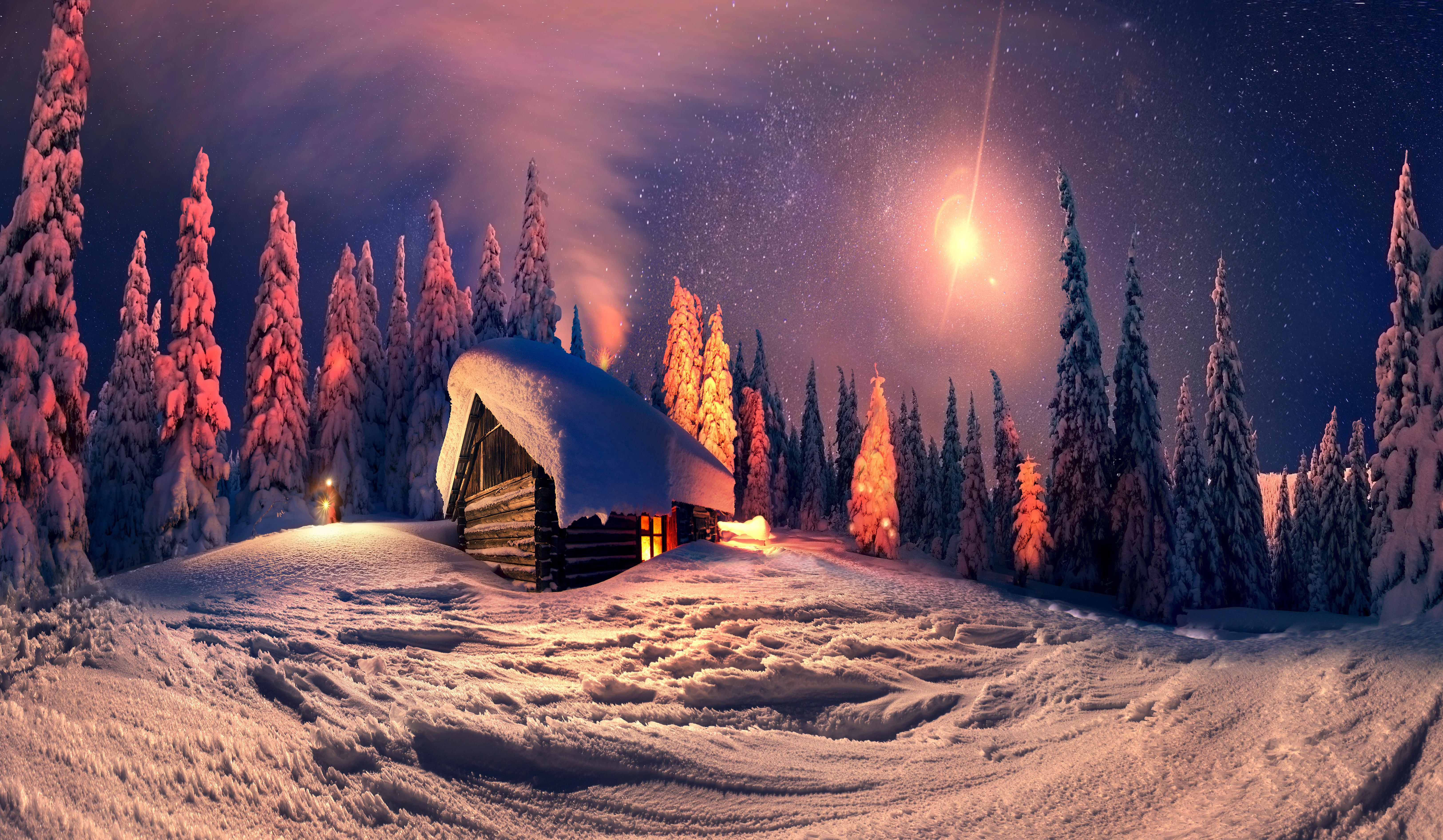 снег зима сияние дом огни ночь snow winter lights the house night без смс