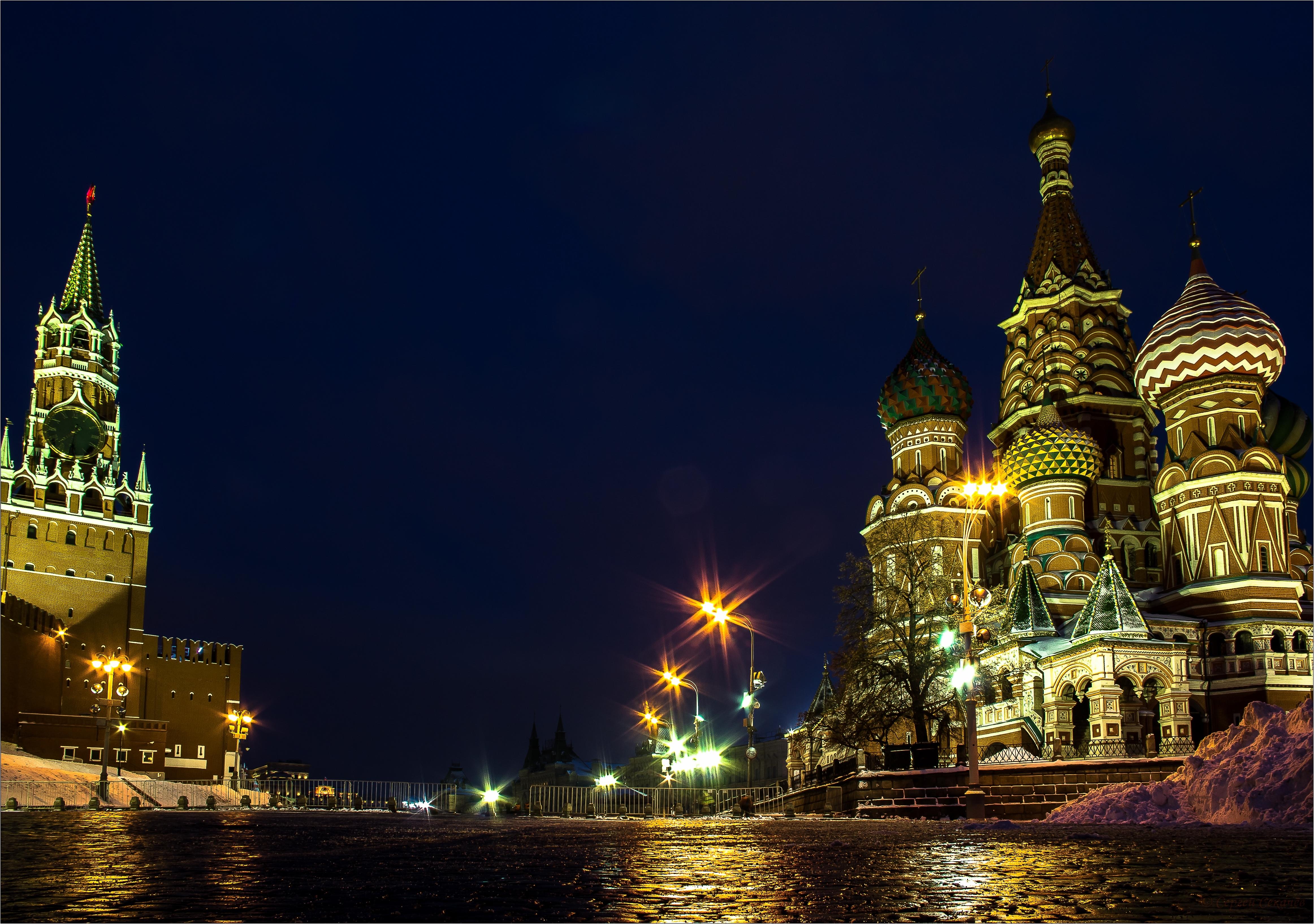 Москва Кремль собор Василия Блаженного ночью