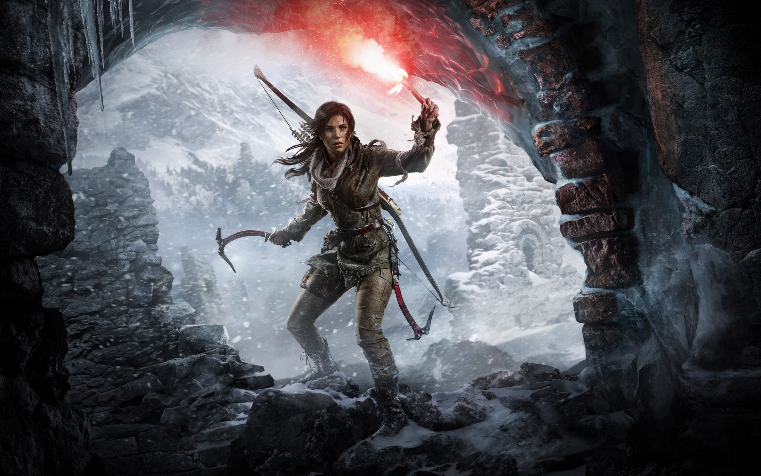 Обои Rise of the Tomb Raider Лара Крофт факел на рабочий стол