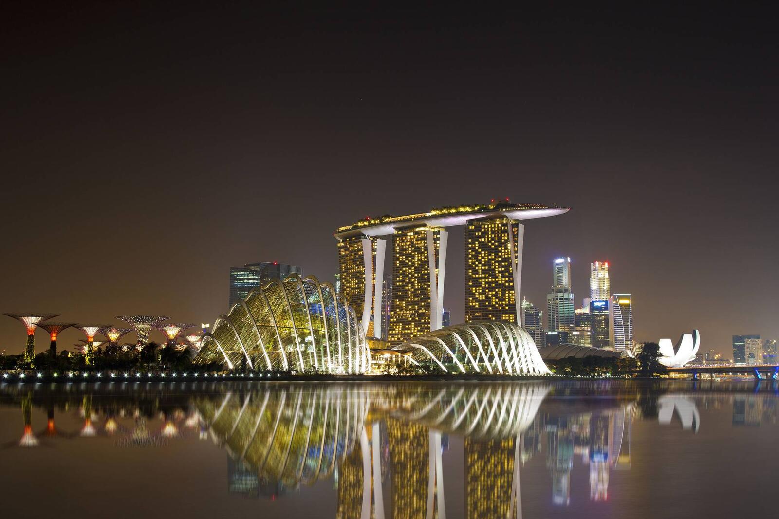 Обои вечер Сингапур отражение на рабочий стол