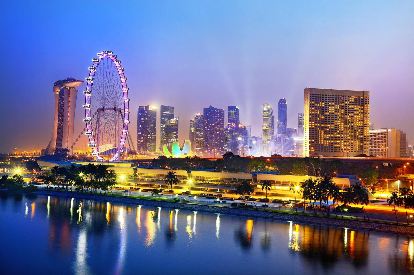 Обои Сингапур вечерний город город на рабочий стол