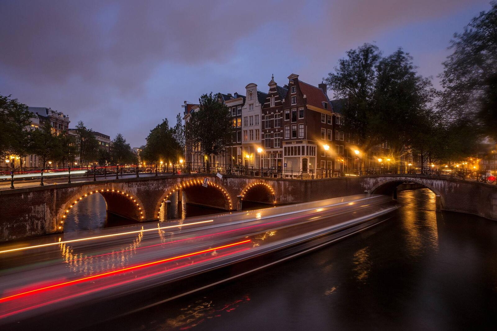 Wallpapers the capital and the largest city of the Netherlands bridge night city on the desktop