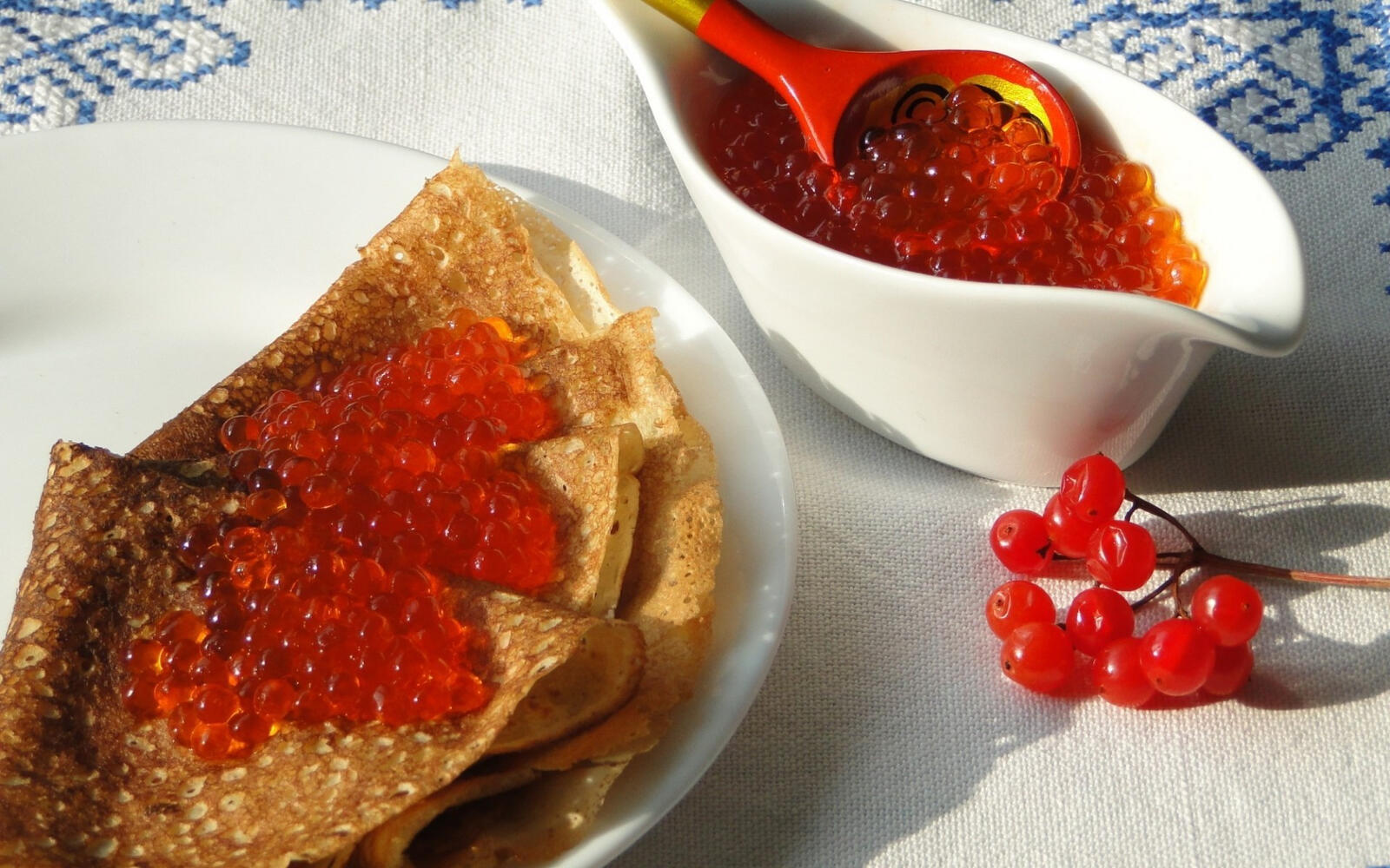 Wallpapers a plate pancakes red caviar on the desktop