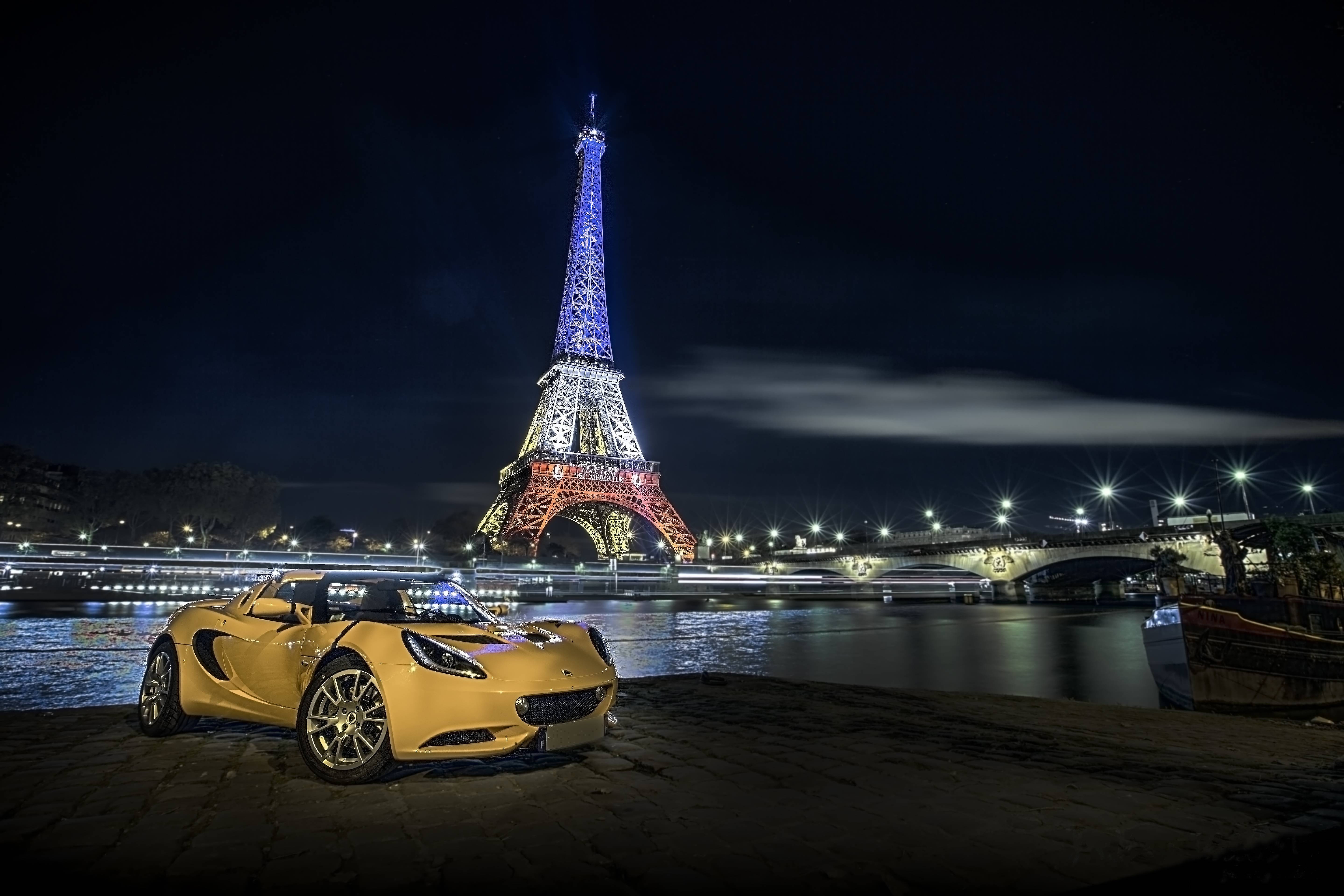 Wallpapers night street France yellow car on the desktop