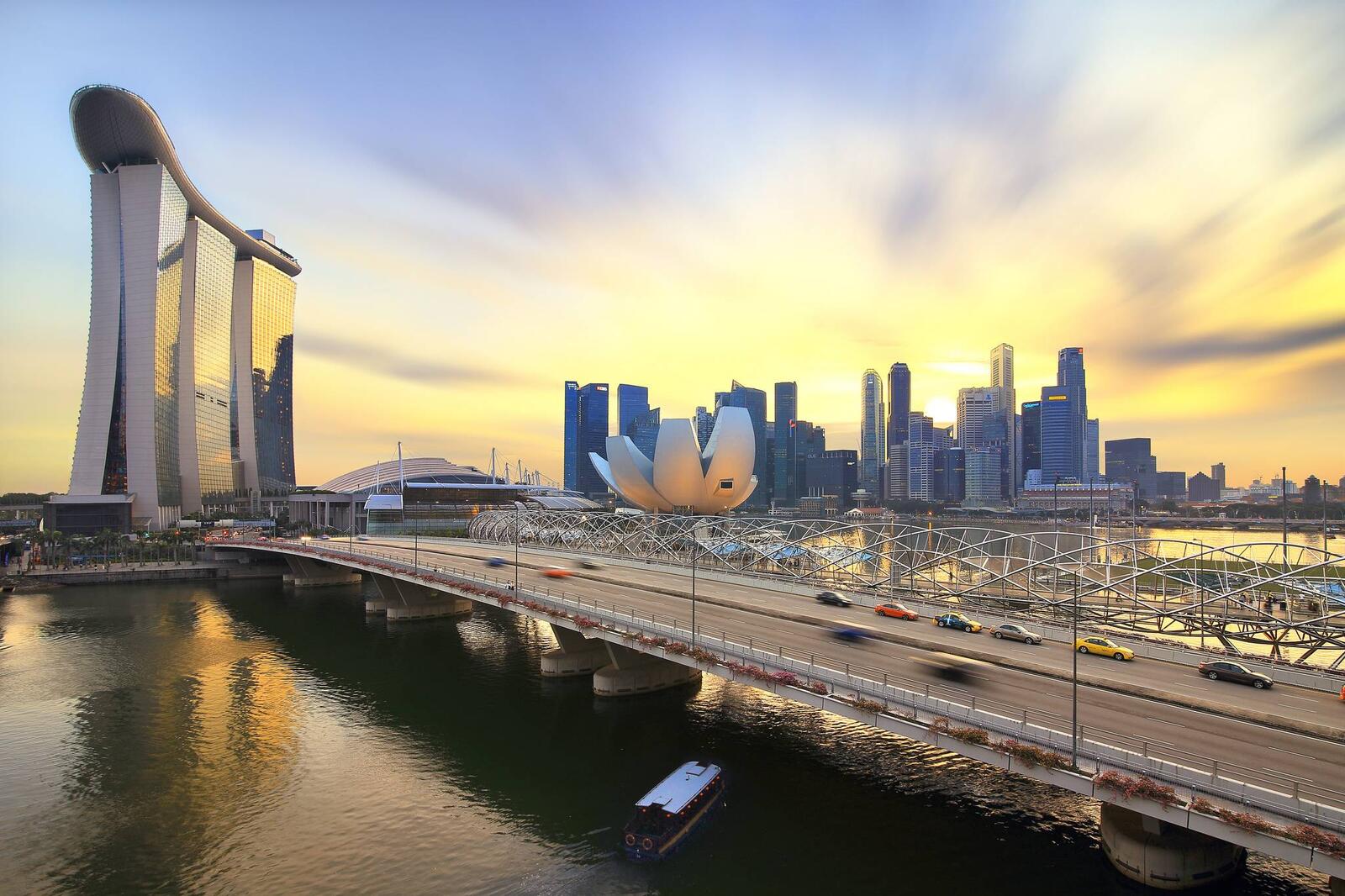 Обои Сингапур мост вечер на рабочий стол