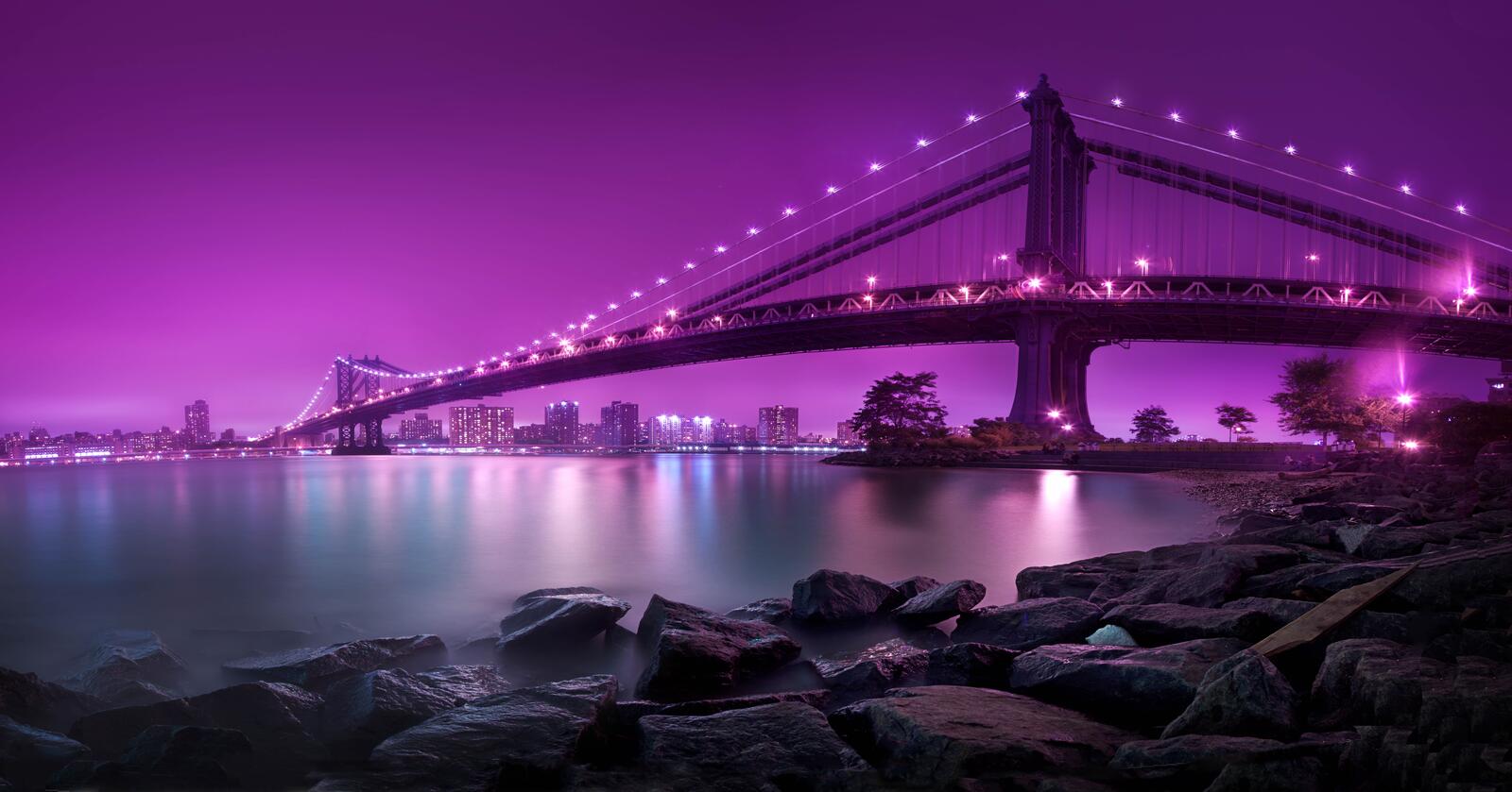 Обои Нью-Йорк Манхэттенский Мост ночь на рабочий стол