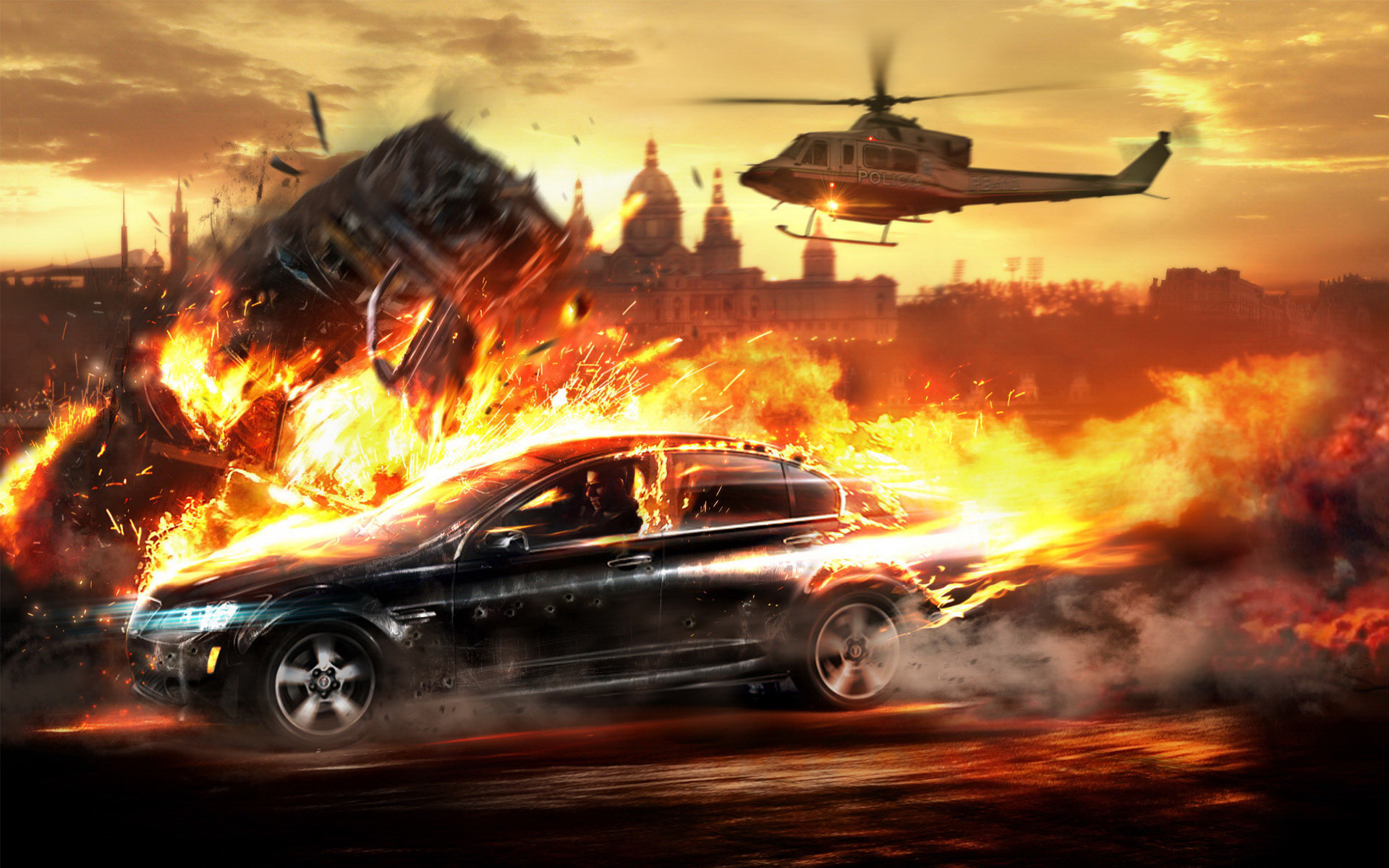 Wallpapers chase fire car on the desktop
