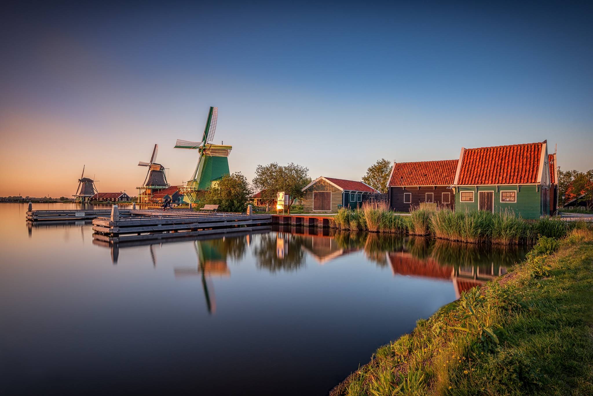 Wallpapers Zaanse Schans village Netherlands sunset on the desktop