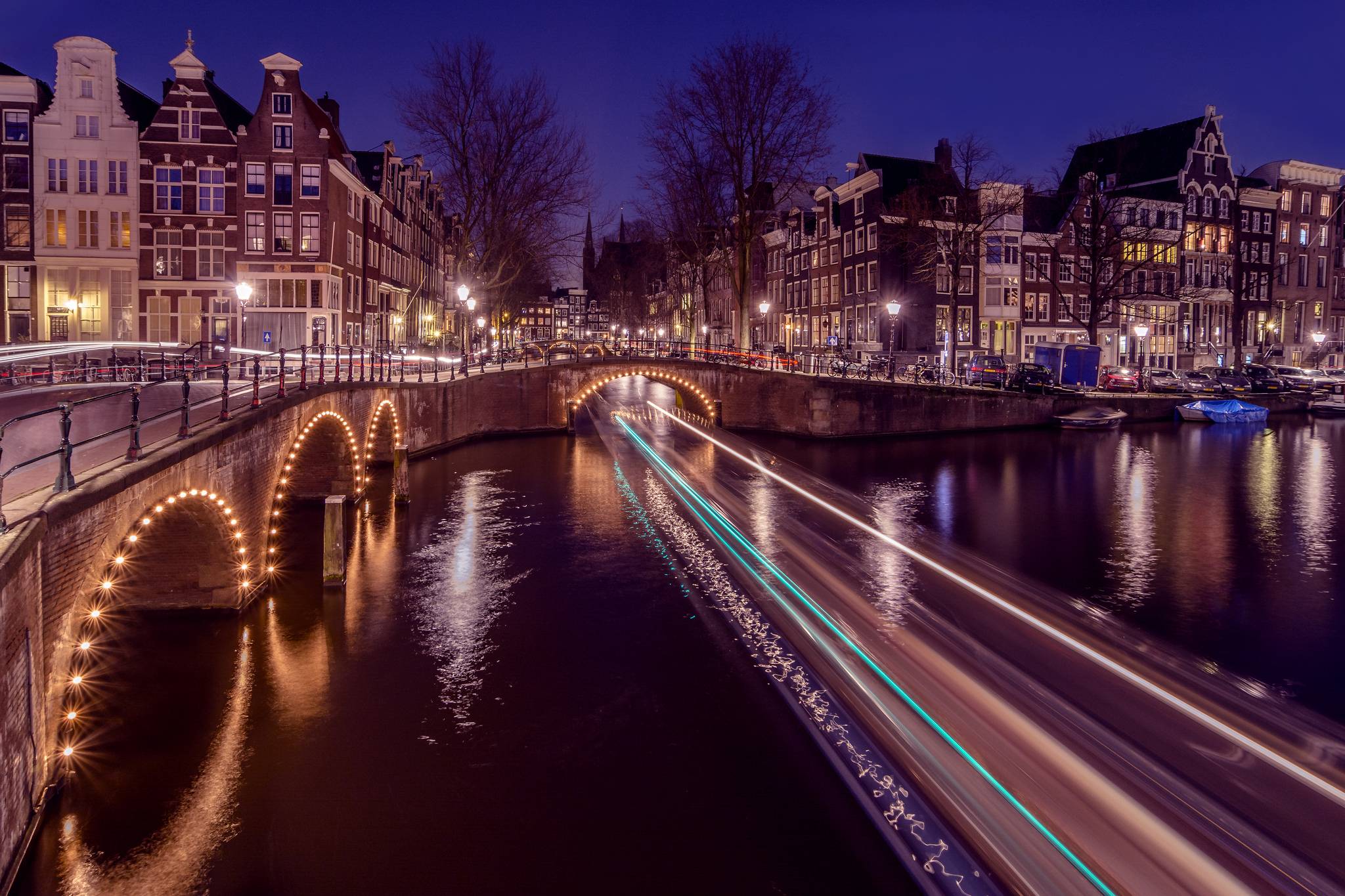 Обои ночной город Амстердам мост на рабочий стол