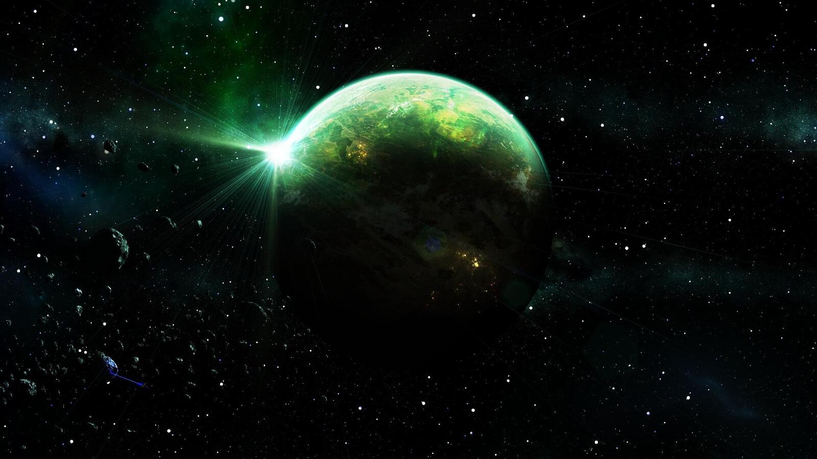 Обои космос планеты зеленый на рабочий стол