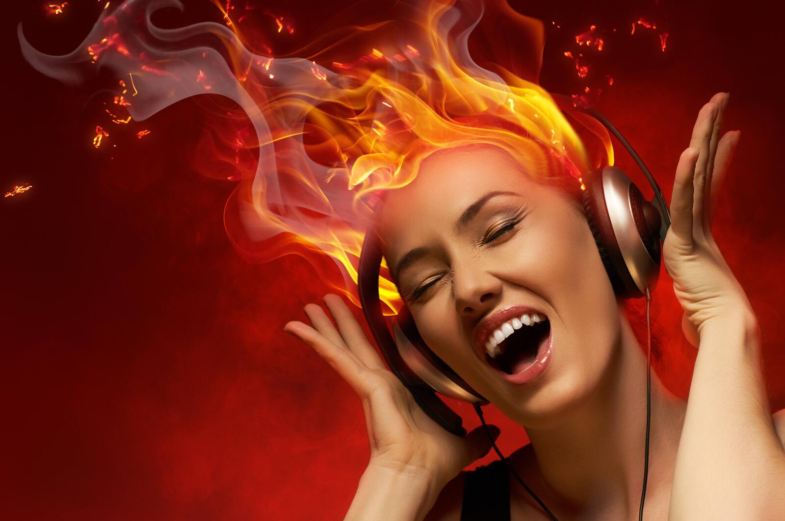 Wallpapers headphones disco girl fire on the desktop