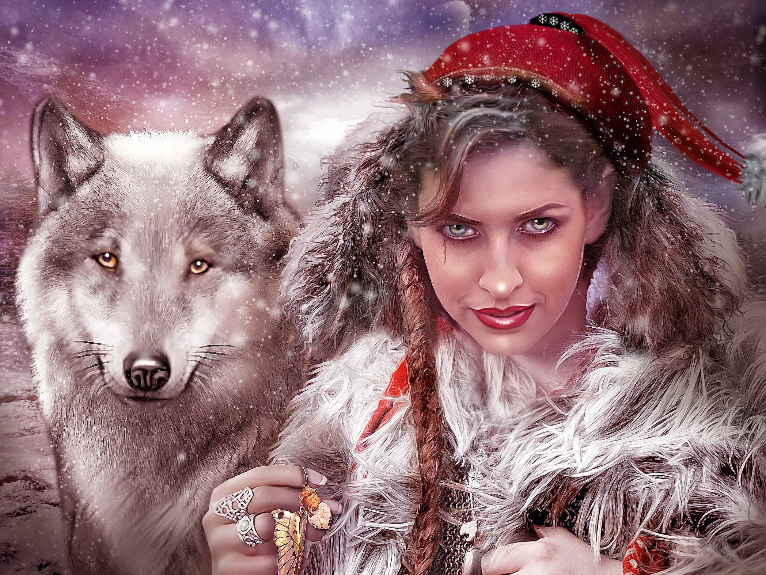Wallpapers girl wolf the look on the desktop