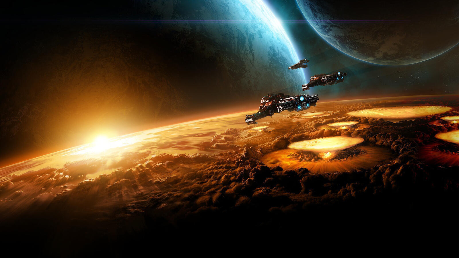 Wallpapers Space ships planets explosions on the desktop