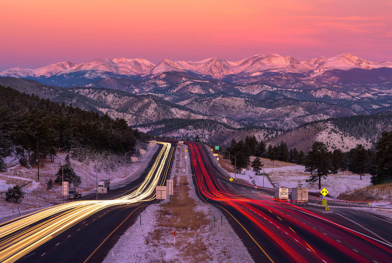 Wallpapers Mountain corridor of traffic near Evergreen Colorado mountains on the desktop