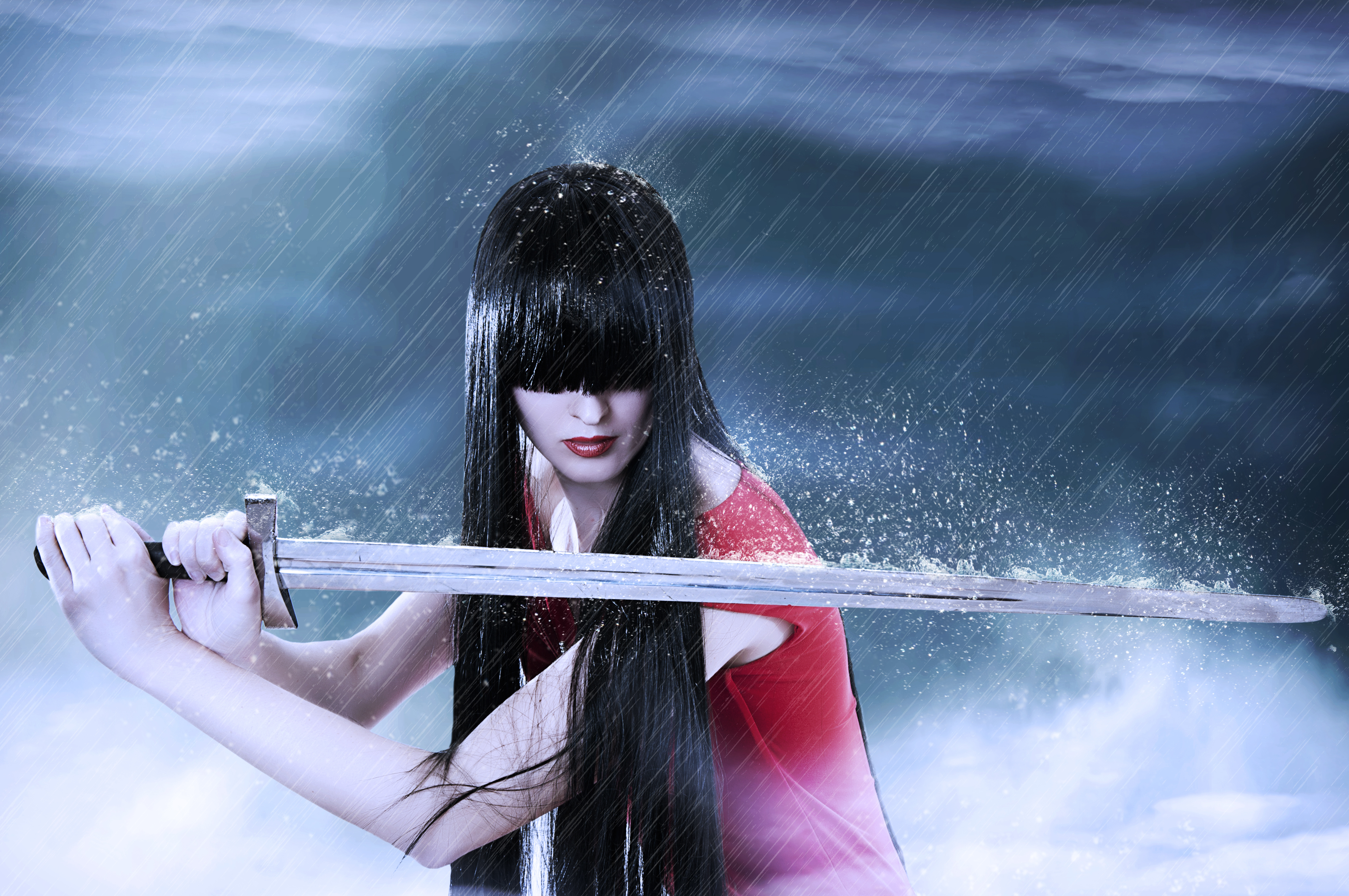 Wallpapers sword rain girl on the desktop