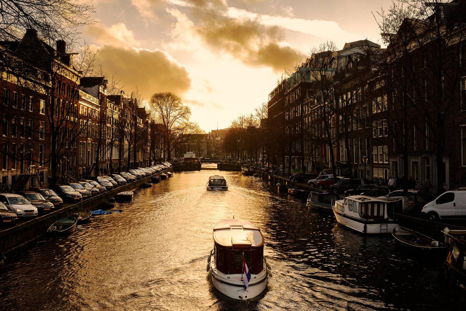 Обои панорама Амстердам Нидерланды на рабочий стол