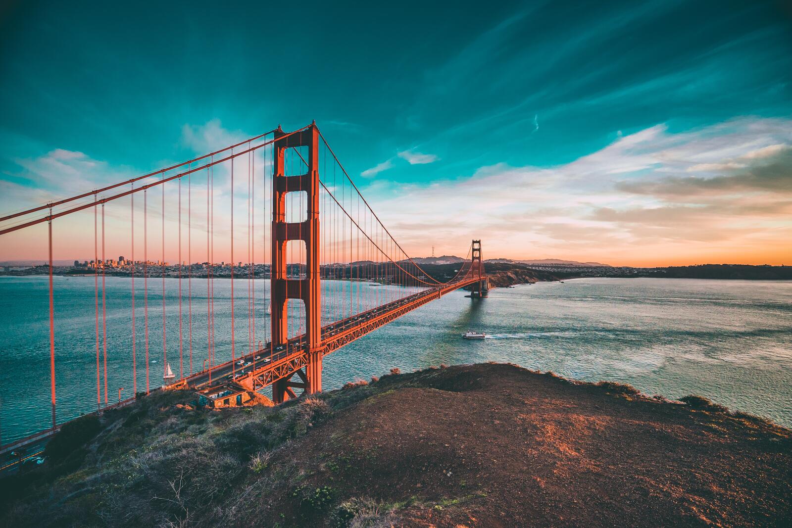 Wallpapers sunset Golden Gate Bridge landscape on the desktop