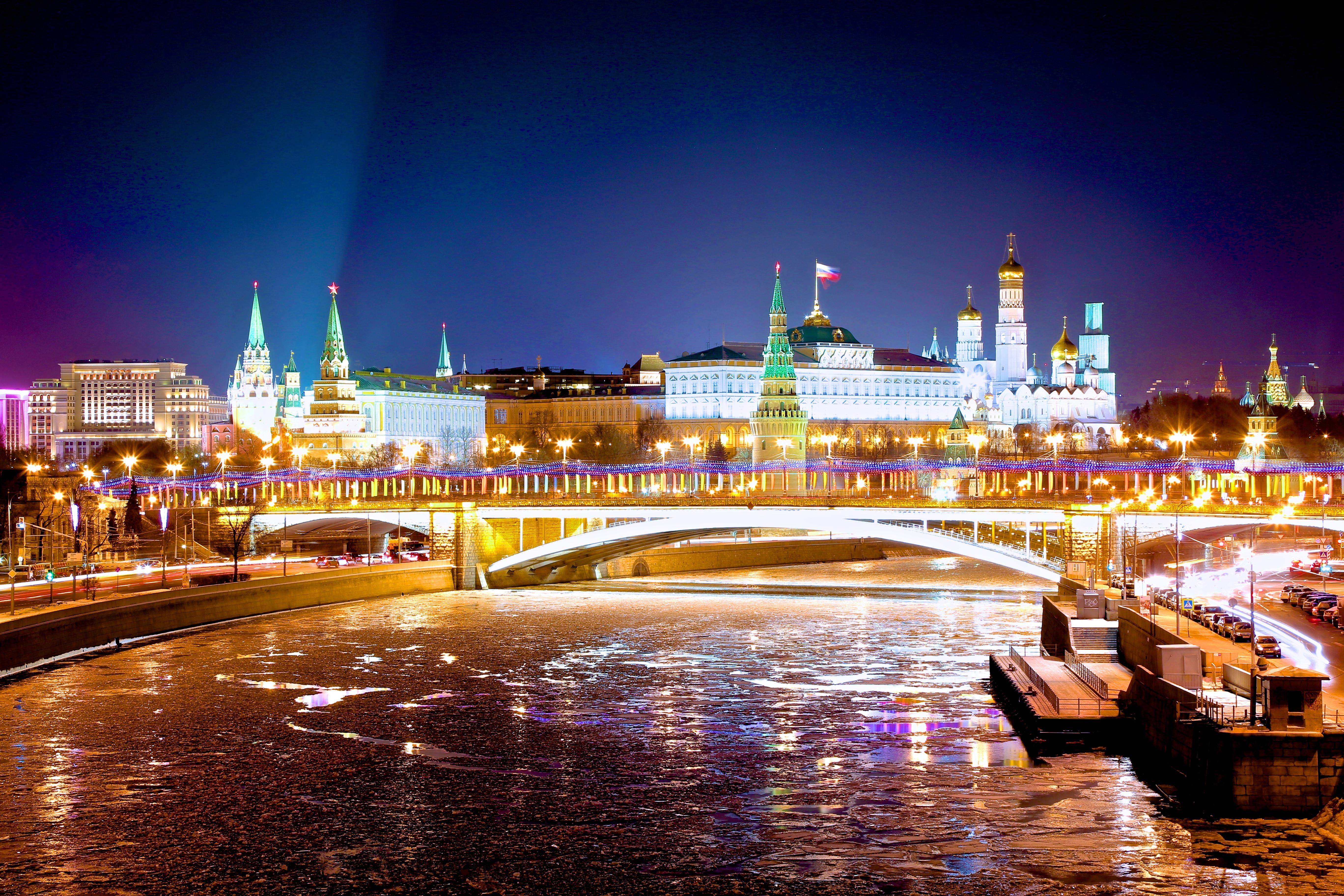 Фото река кремль ночь - бесплатные картинки на Fonwall