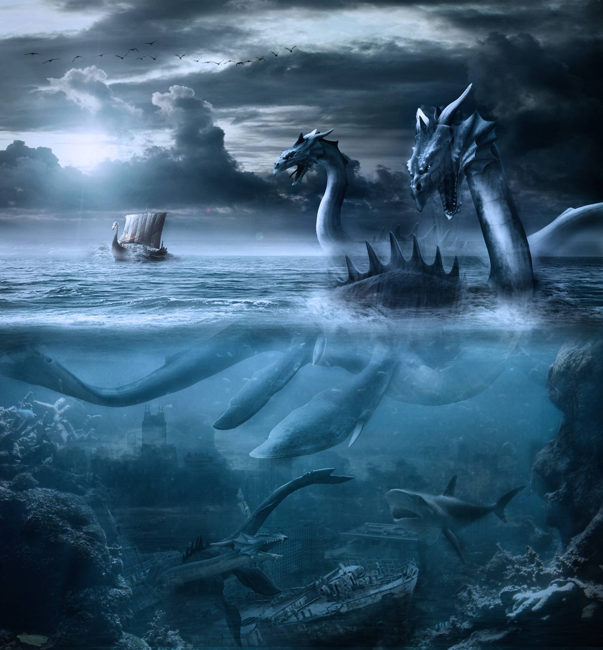 Wallpapers monsters dragons sharks on the desktop