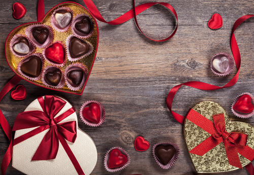 Heart-shaped candy boxes for Valentine`s Day
