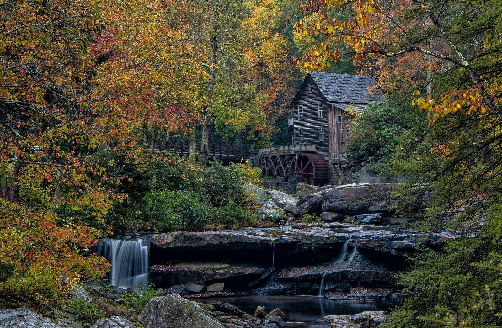 Wallpapers waterfall watermill Glade Creek Grist Mill on the desktop
