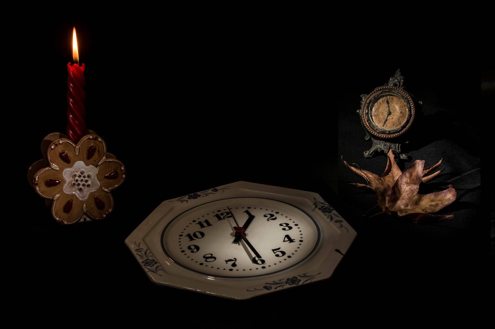 Wallpapers candle clock still life on the desktop