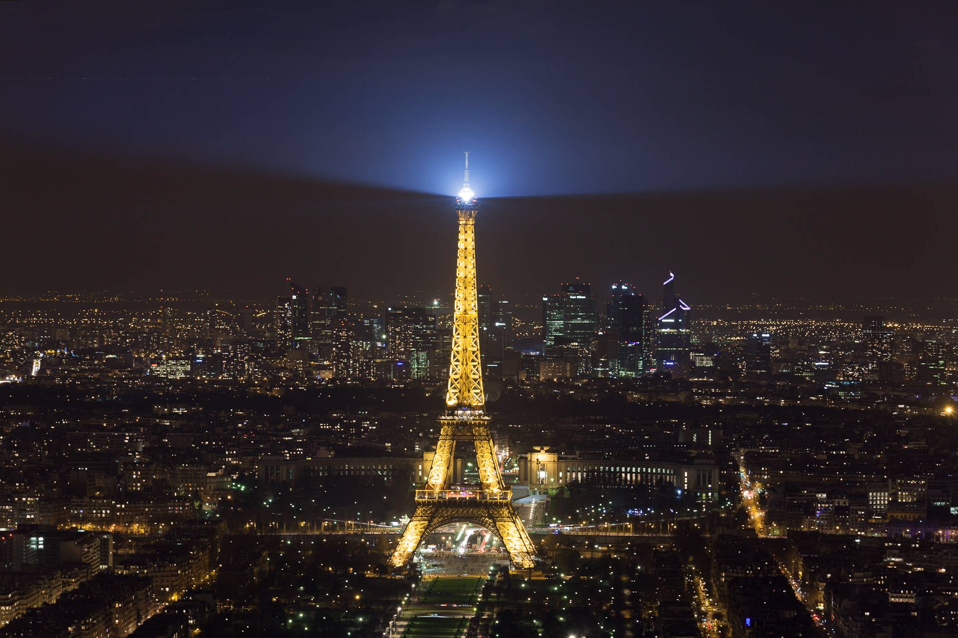 Wallpapers photo from a height Eiffel Tower night on the desktop