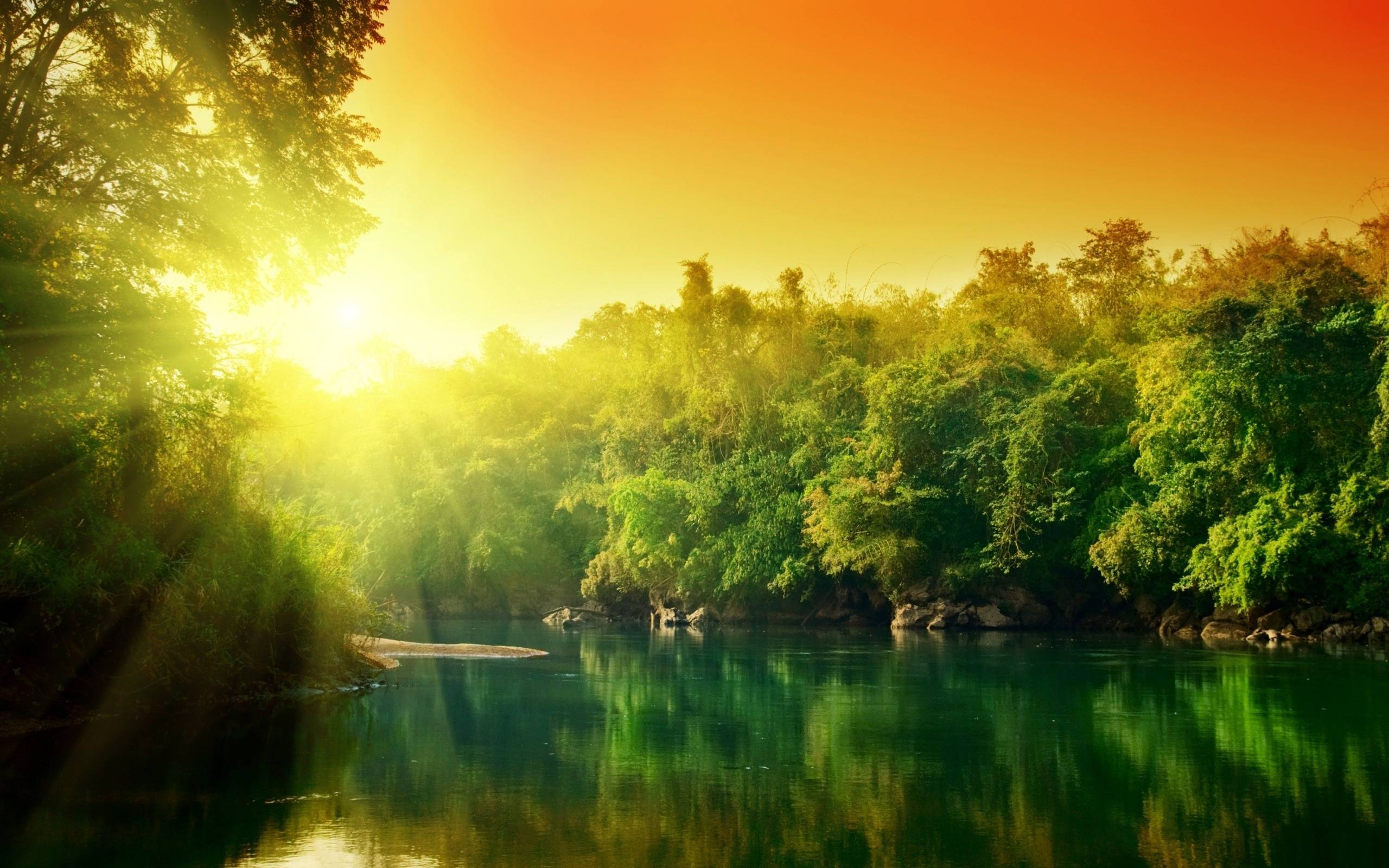 природа солнце небо озеро деревья скачать