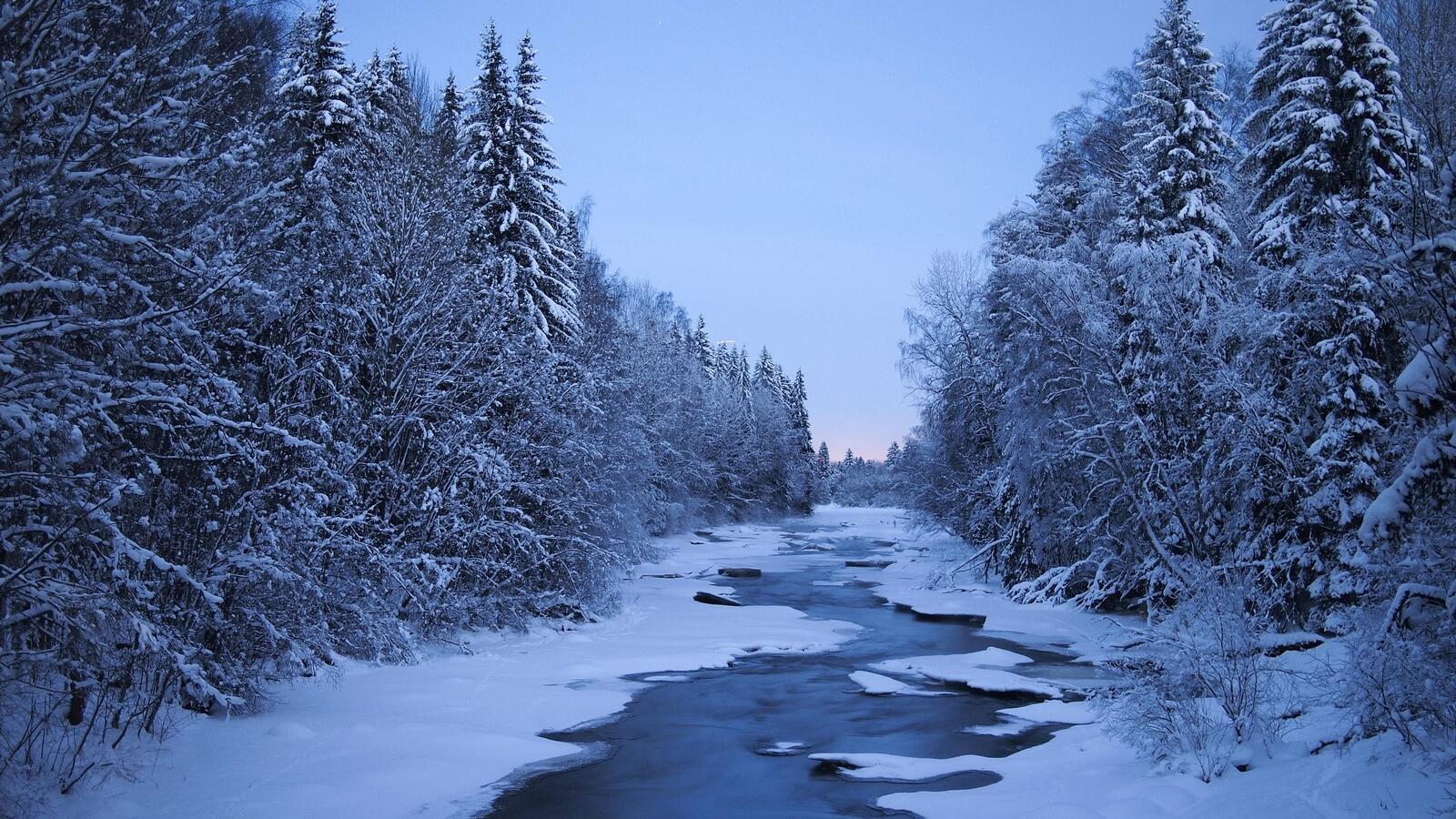 Обои Финляндия река снег на рабочий стол