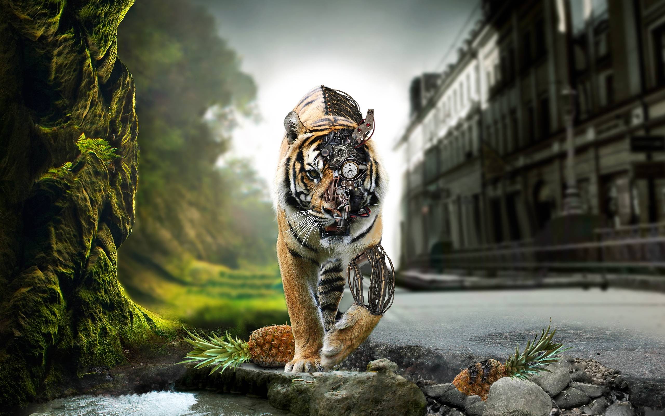 Wallpapers mechanical tiger gear tiger walk on the desktop