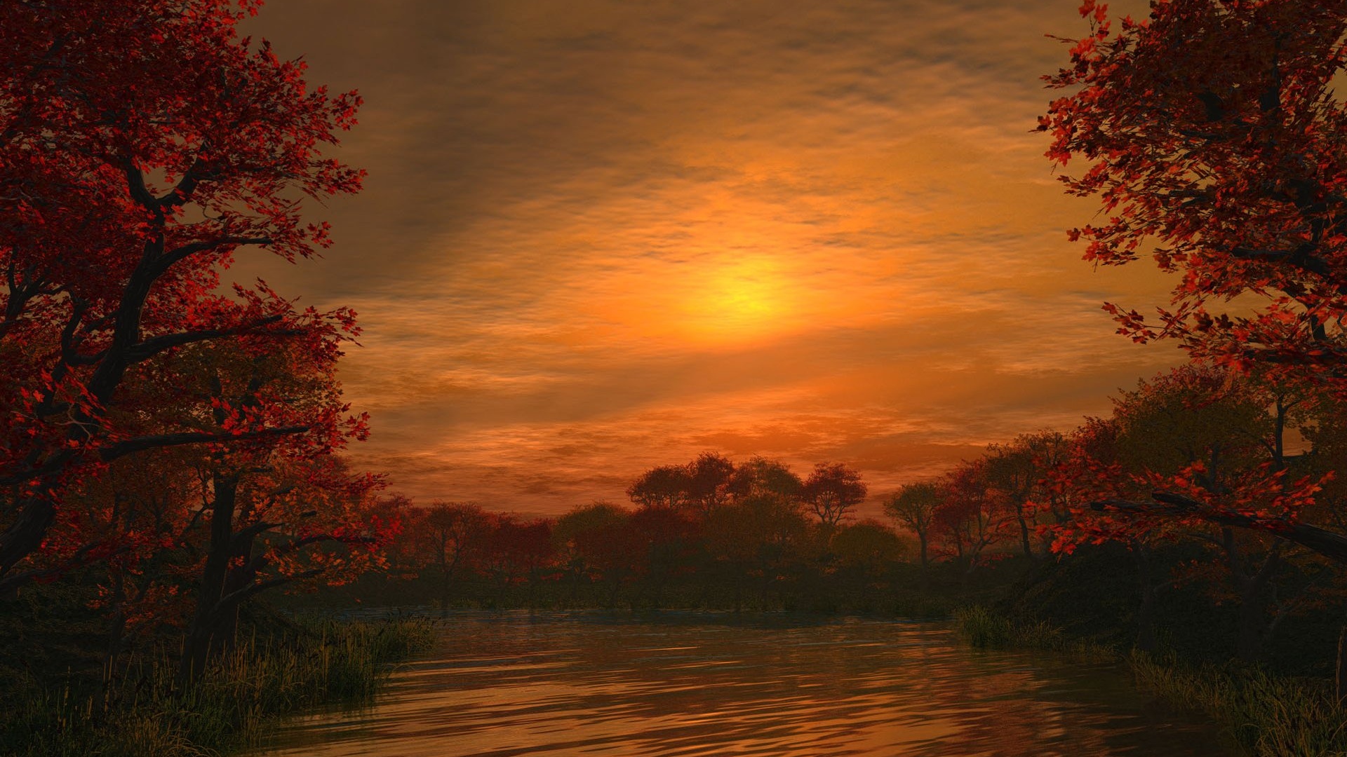Осенний закат рисунок