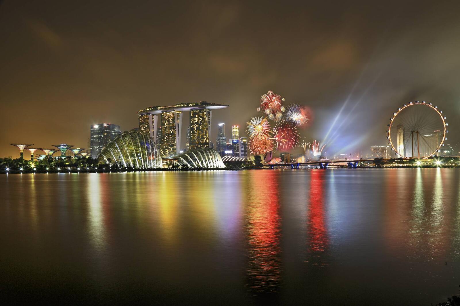 Обои Сингапур ночной город река на рабочий стол
