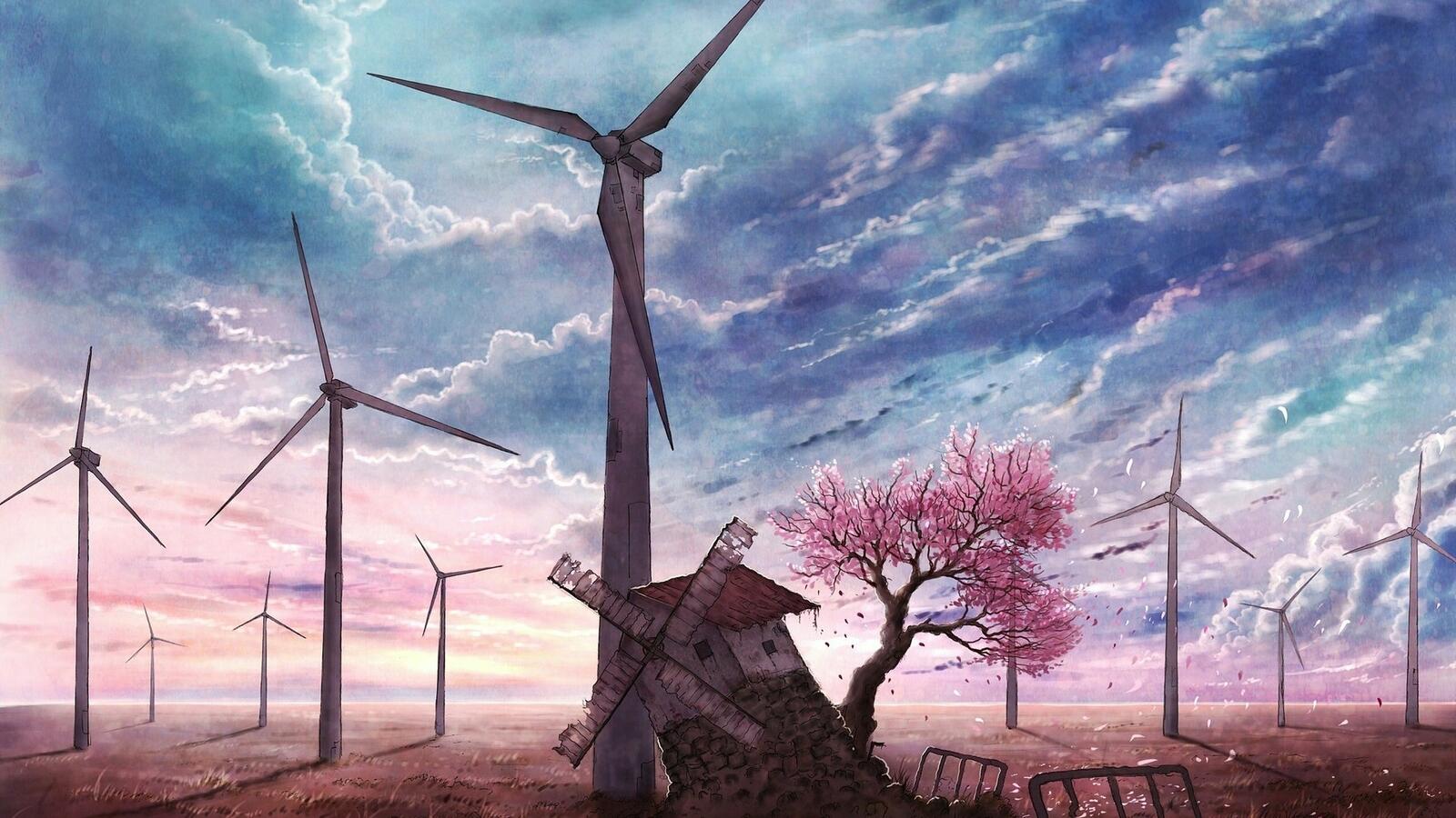 Wallpapers drawing windmill ruins on the desktop