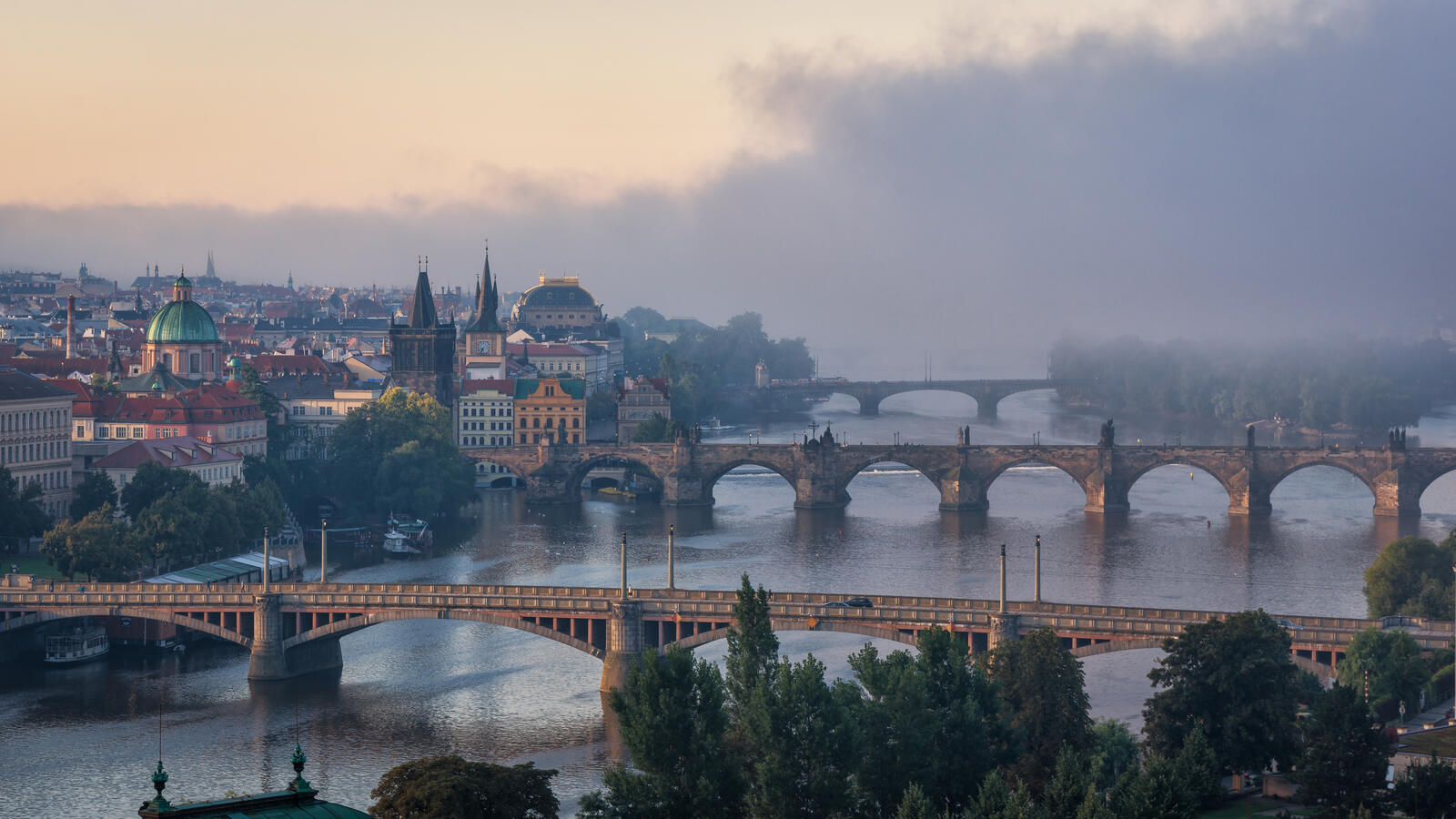 Обои Прага Чехия рассвет на рабочий стол
