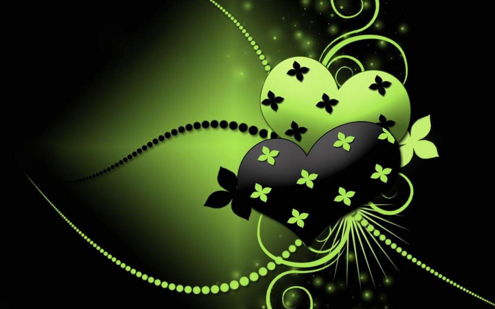 Wallpapers hearts patterns black and green on the desktop
