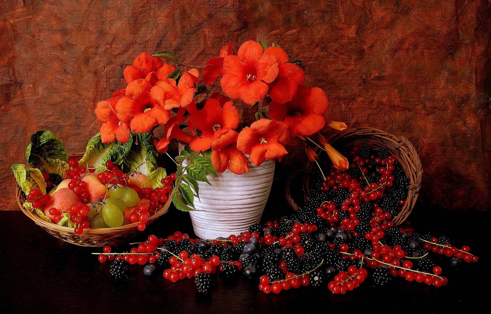 Обои цветы фрукты ваза на рабочий стол