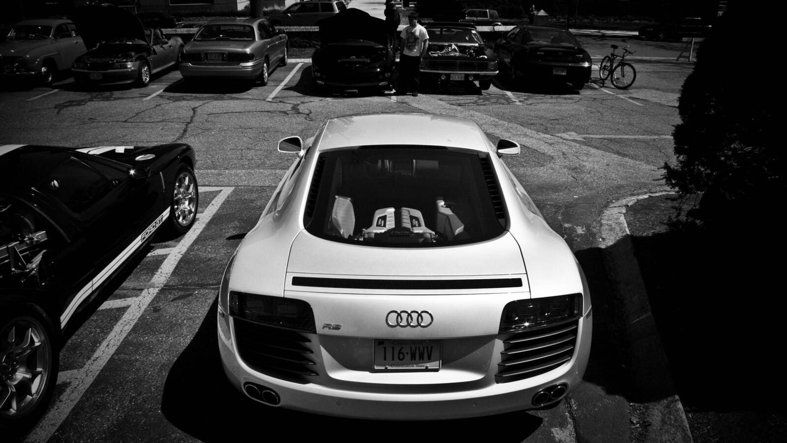 Wallpapers Audi white car view from behind on the desktop