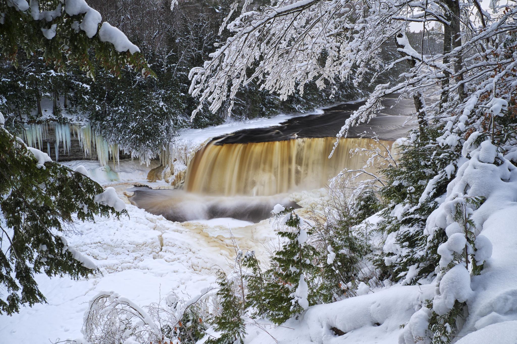 Wallpapers michigan winter forest waterfall on the desktop