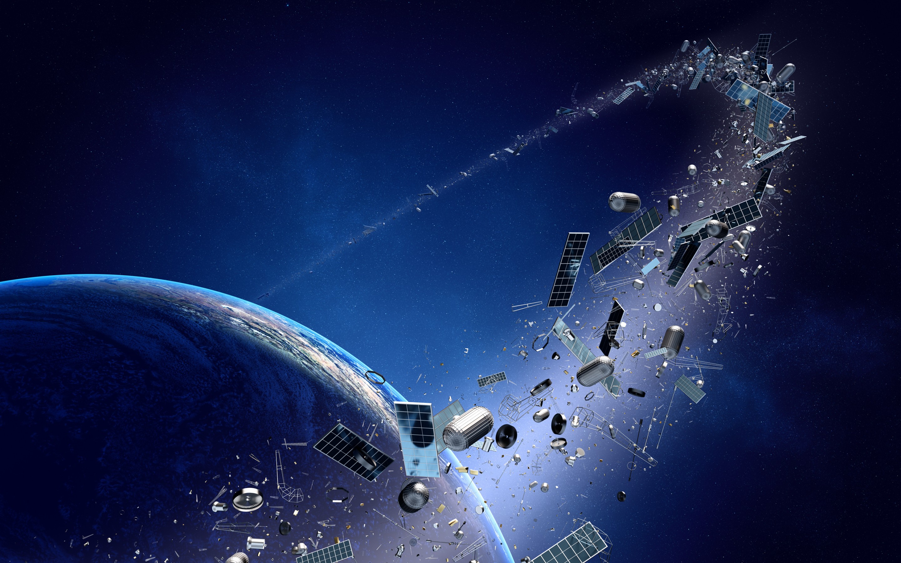 Wallpapers space debris broken satellites orbit on the desktop
