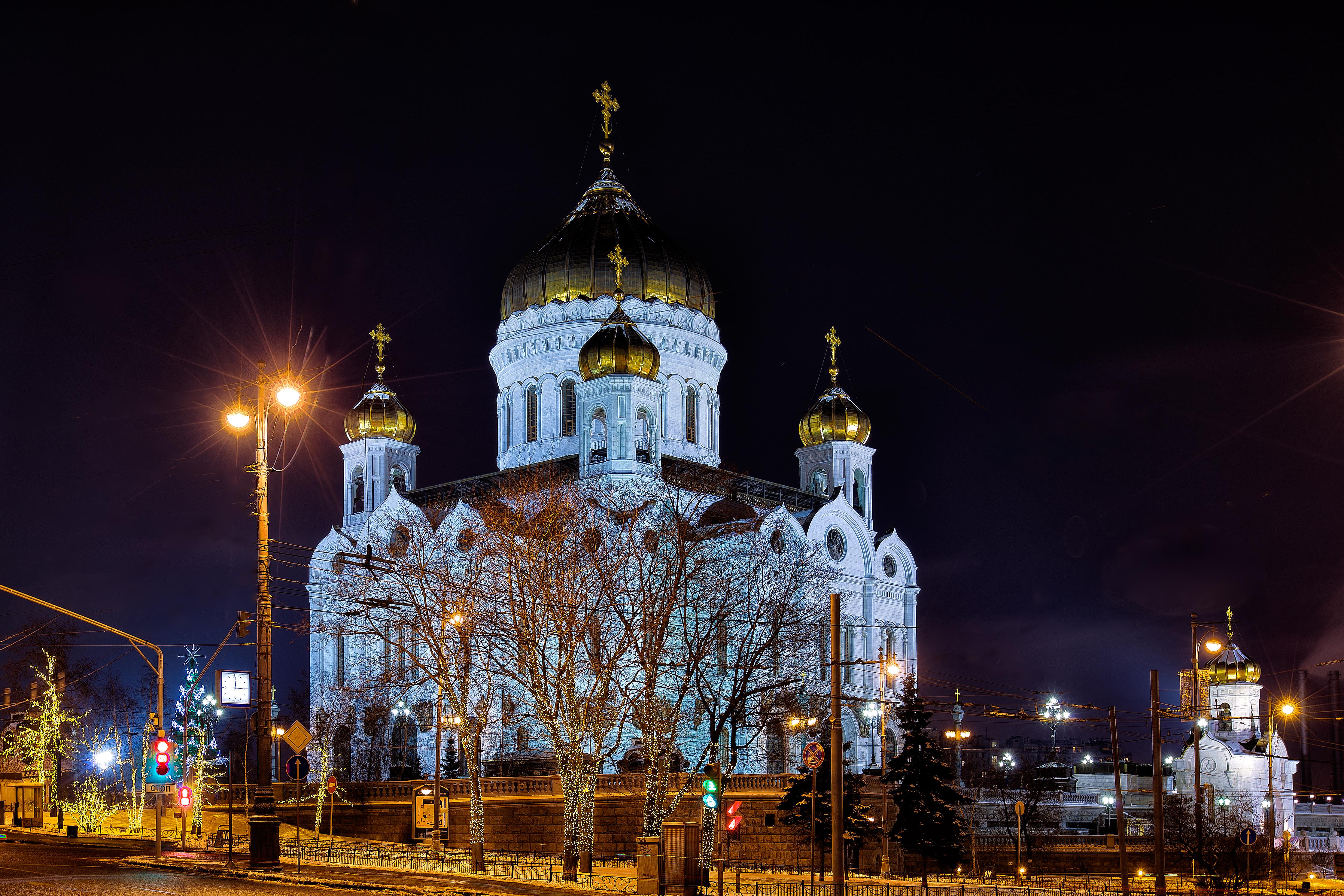 Храм Христа Спасителя зима ночь