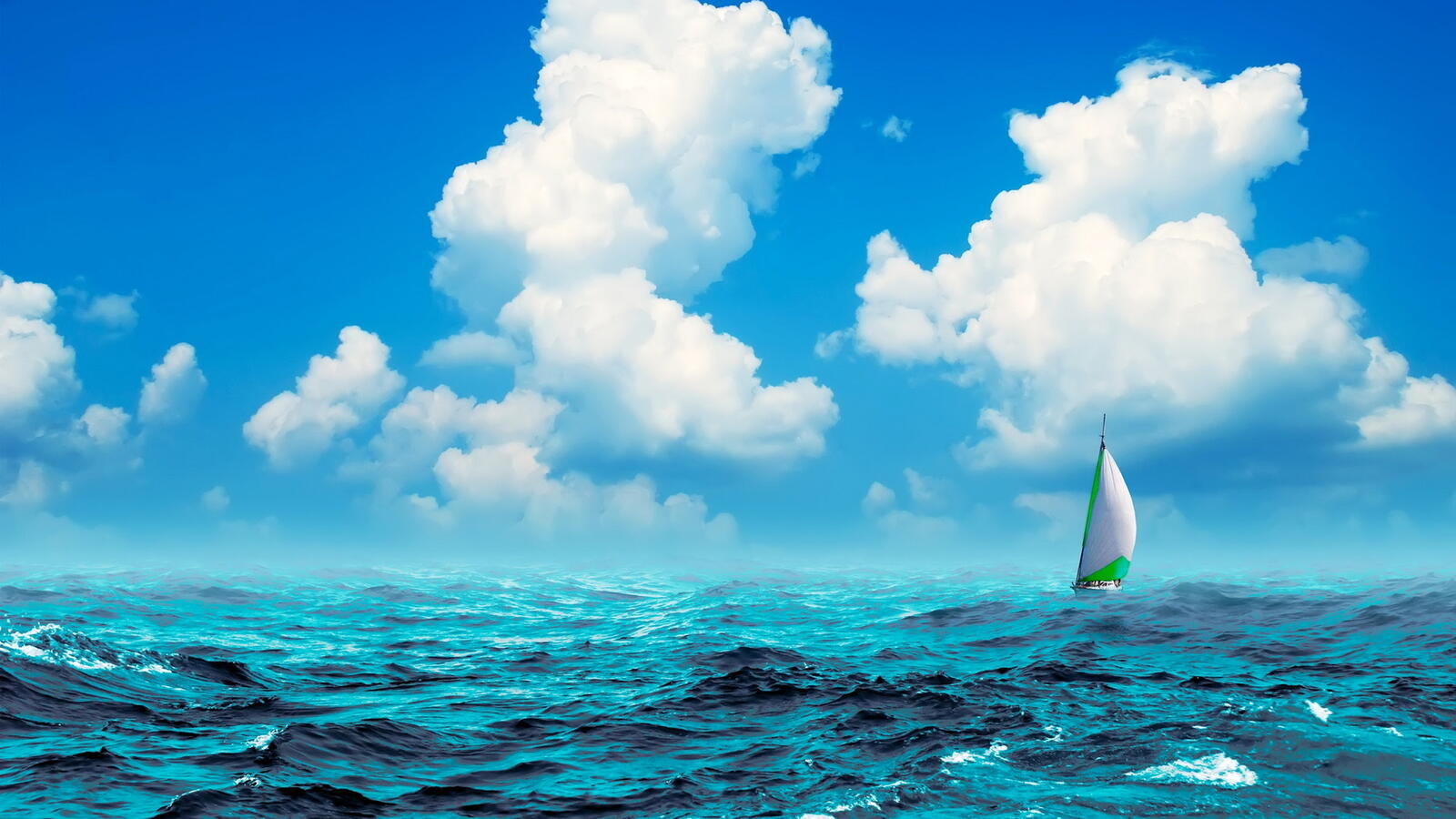 Wallpapers waves clouds yacht on the desktop