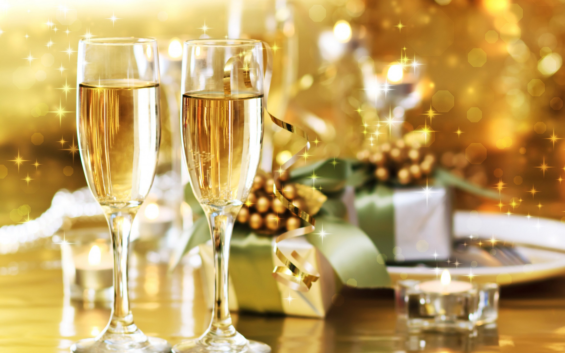 桌面上的壁纸新年 长笛 香槟酒