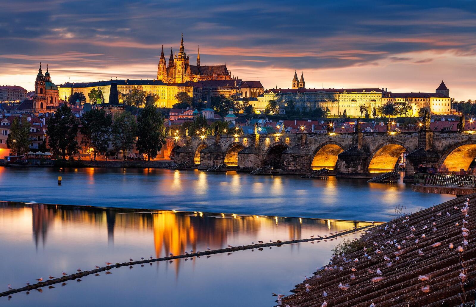 Обои Прага вечер мост на рабочий стол