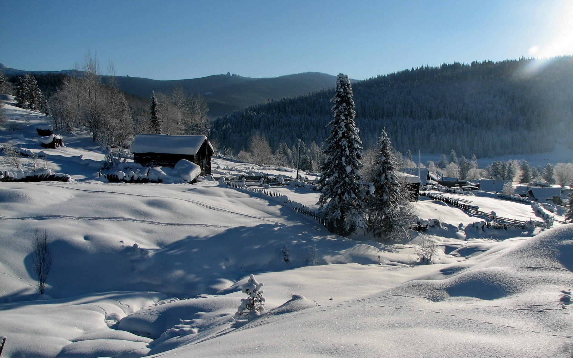 Обои зима деревня дома на рабочий стол