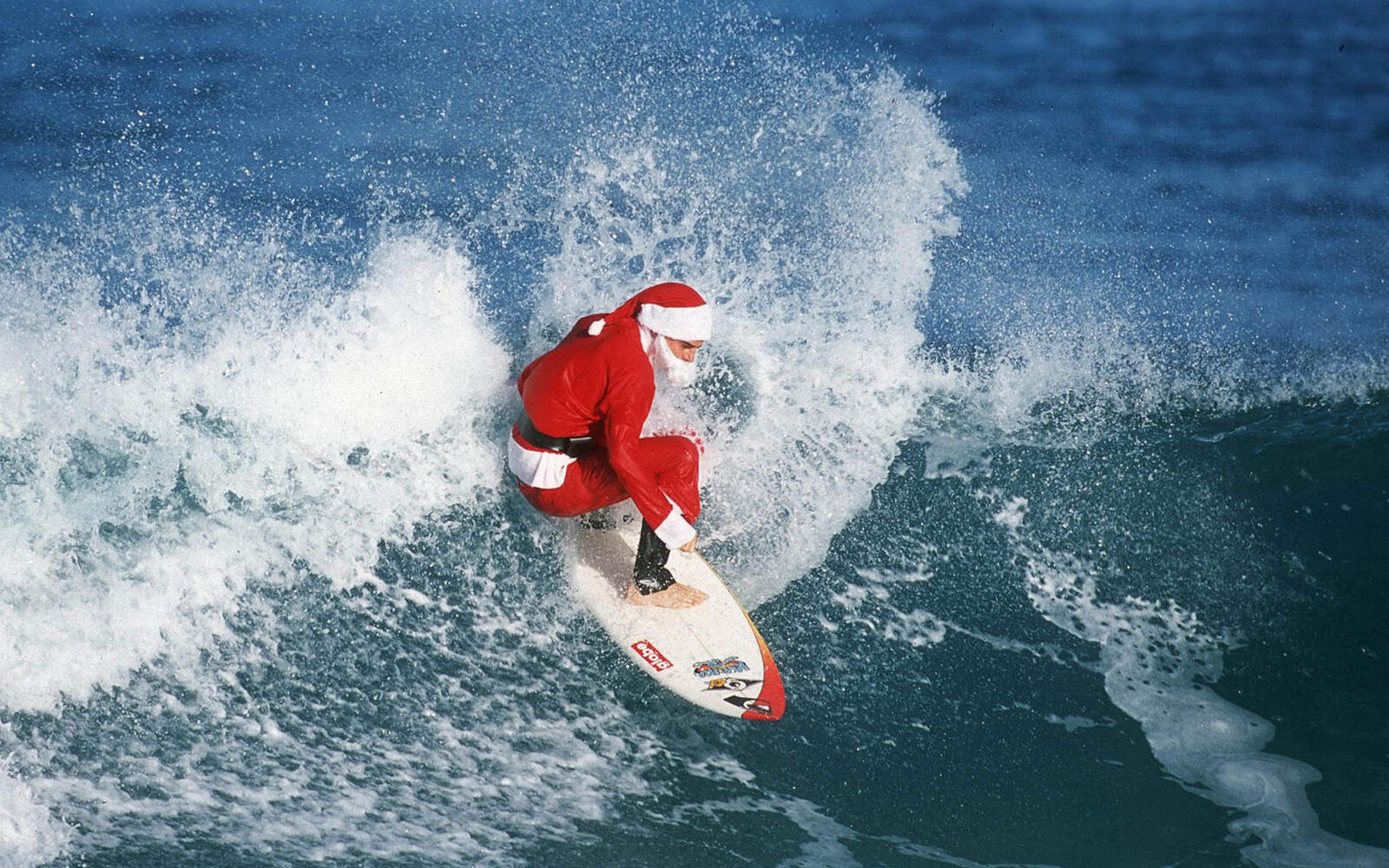 Wallpapers santa claus surfer board on the desktop