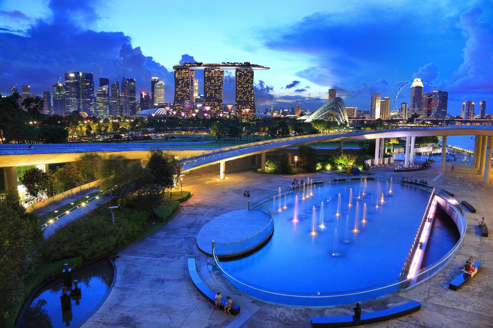 桌面上的壁纸新加坡 晚间城市 市容